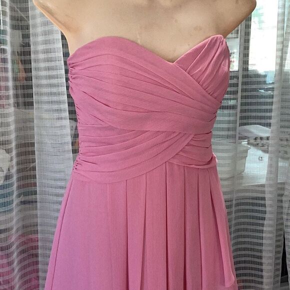 David’s Bridal Crinkled Chiffon Short Dress Pink Women’s 6 Bridesmaid Party - Picture 4 of 8
